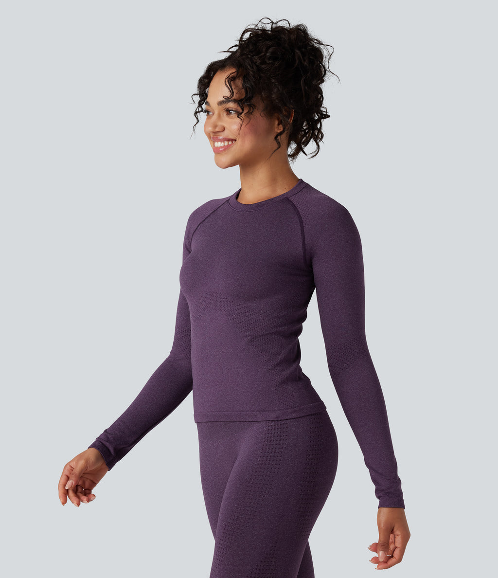 OneForm Seamless Flow Round Neck Raglan Long Sleeve Yoga Sports Top — Shadow Purple — view 4