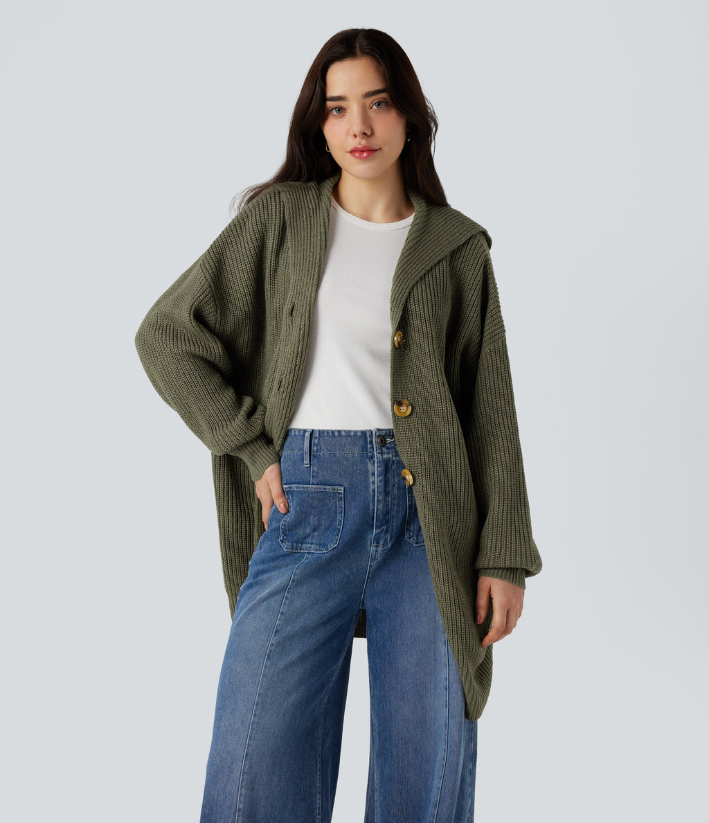 Lapel Long Sleeve Casual Cardigan with Pockets — Forest Wild Brown — view 1