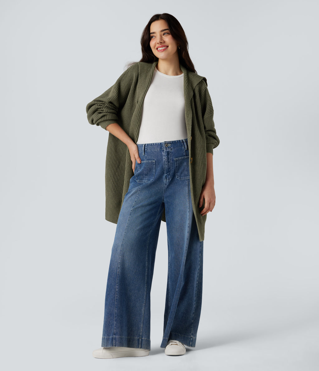 Lapel Long Sleeve Casual Cardigan with Pockets — Forest Wild Brown — view 5