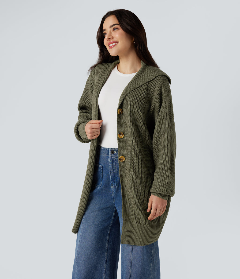 Lapel Long Sleeve Casual Cardigan with Pockets — Forest Wild Brown — view 3