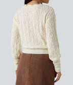 V Neck Long Sleeve Wrapped Casual Jumper — Antique White — view 5