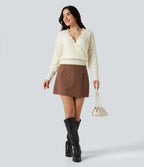 V Neck Long Sleeve Wrapped Casual Jumper — Antique White — view 6