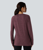 Skin Friendly Round Neck Raglan Long Sleeve Split Hem Casual T-Shirt — Evening Red — view 2