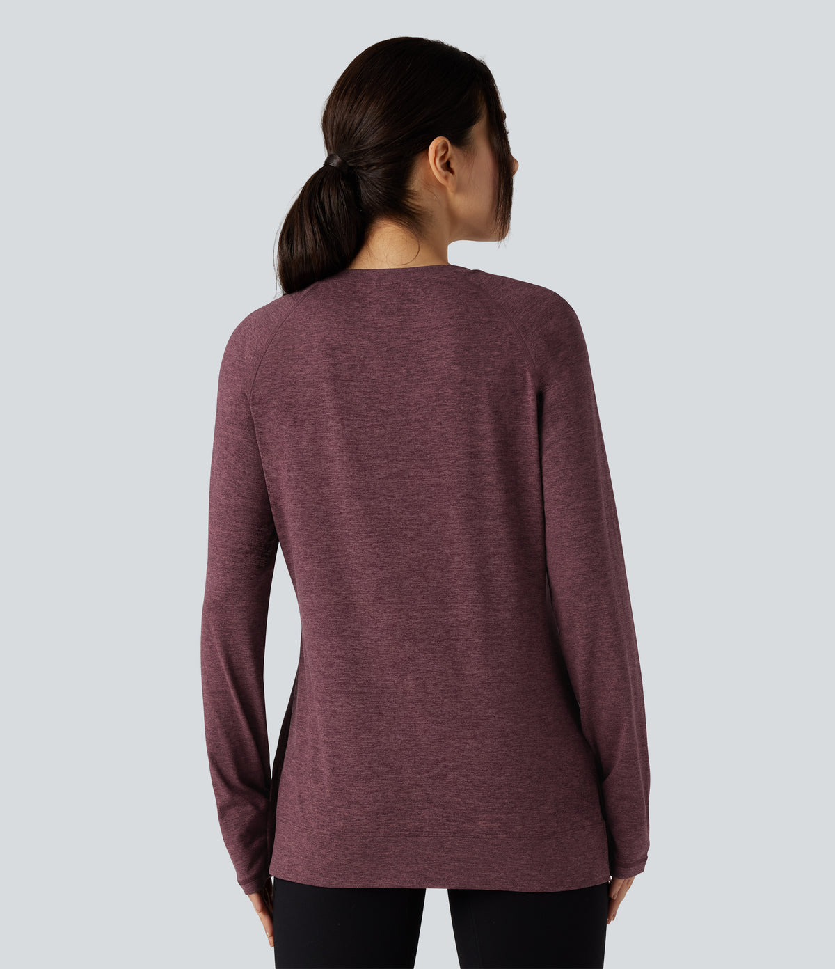 Skin Friendly Round Neck Raglan Long Sleeve Split Hem Casual T-Shirt — Evening Red — view 2