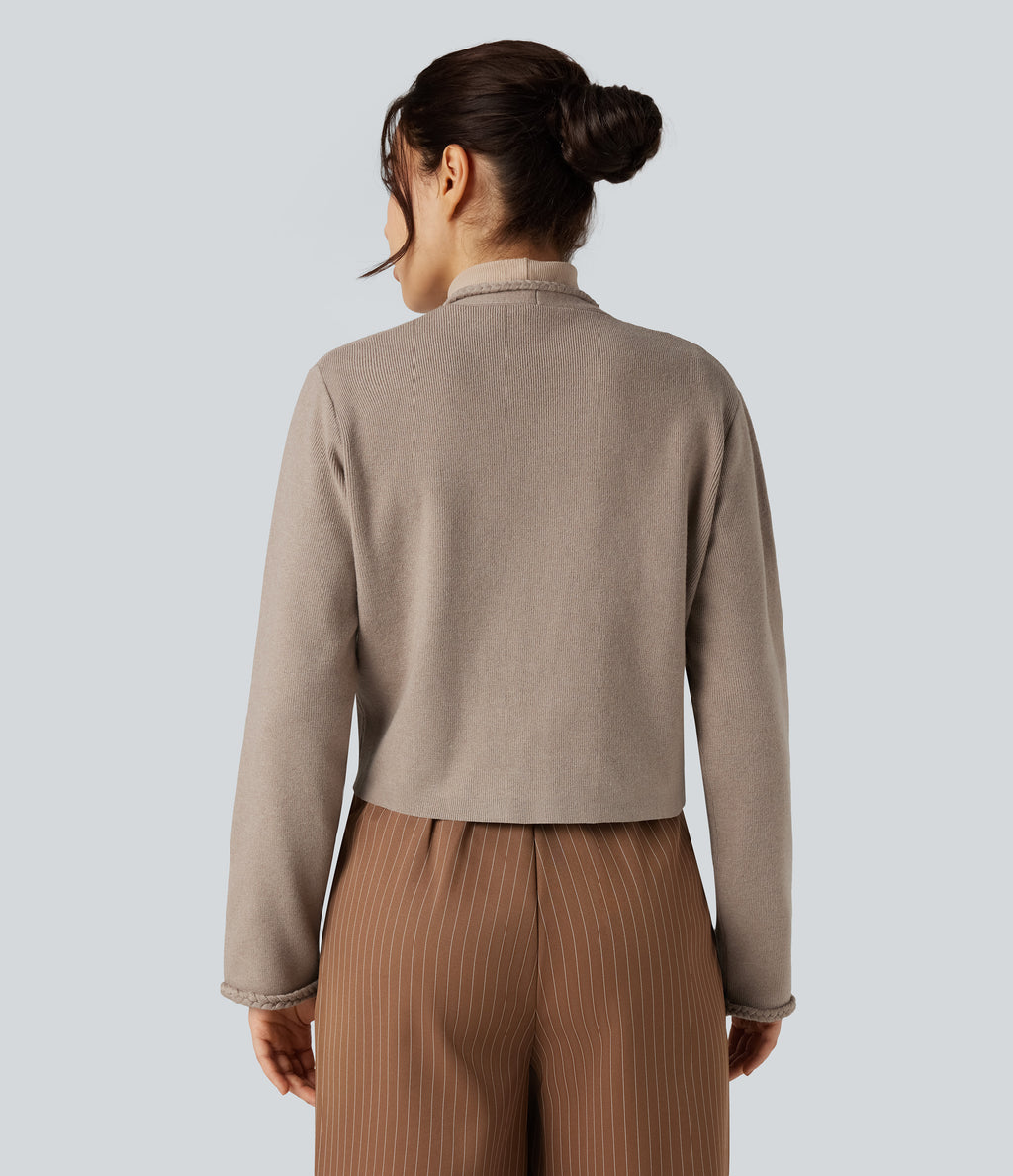 Long Sleeve Open Front Work Cardigan with Pockets — Mocha Meringue — view 2