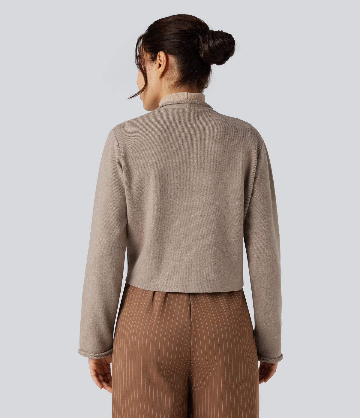 Long Sleeve Open Front Work Cardigan with Pockets — Mocha Meringue — view 2