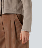 Long Sleeve Open Front Work Cardigan with Pockets — Mocha Meringue — view 5