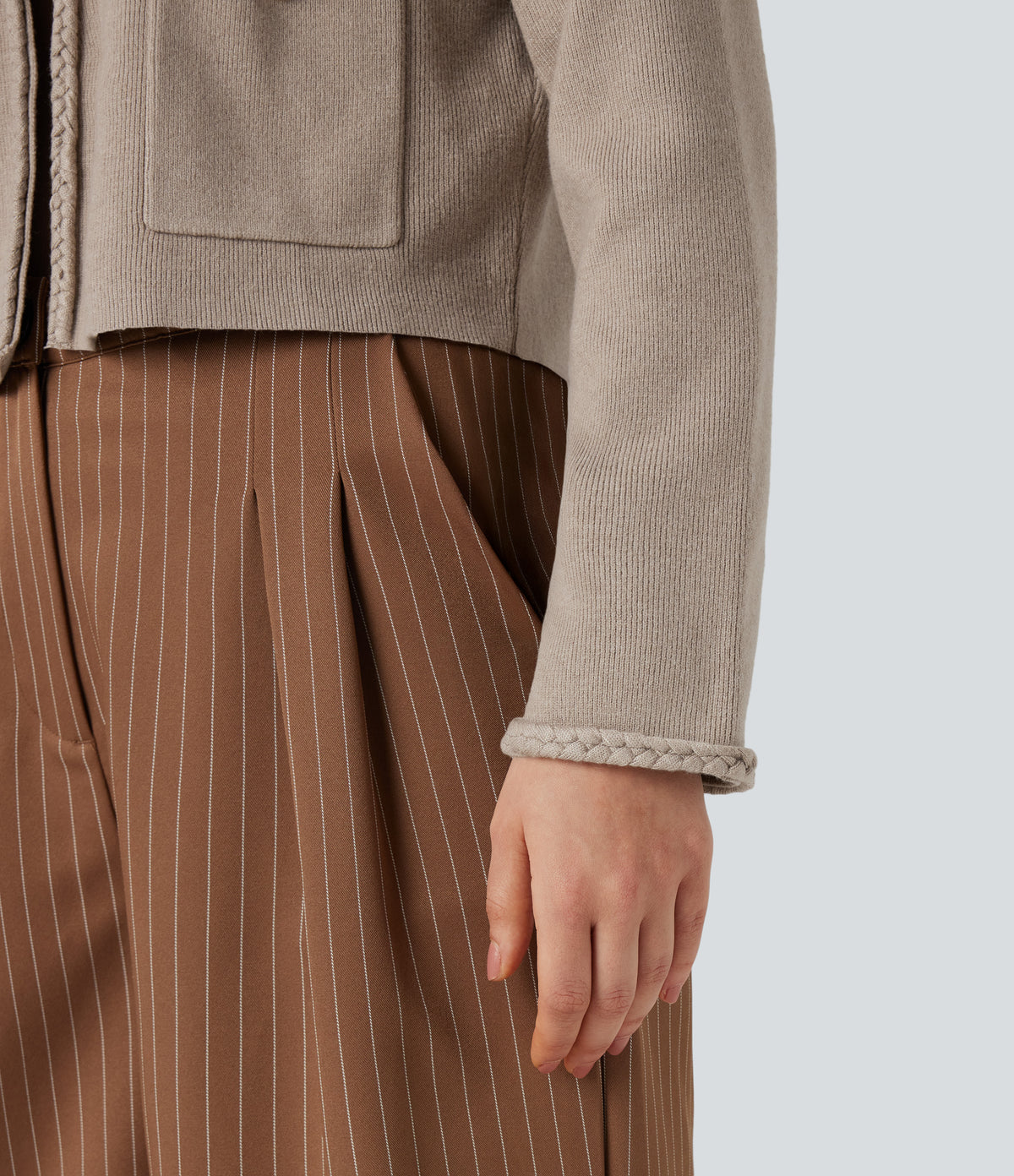 Long Sleeve Open Front Work Cardigan with Pockets — Mocha Meringue — view 5