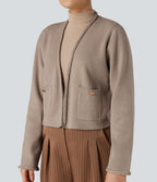 Long Sleeve Open Front Work Cardigan with Pockets — Mocha Meringue — view 4