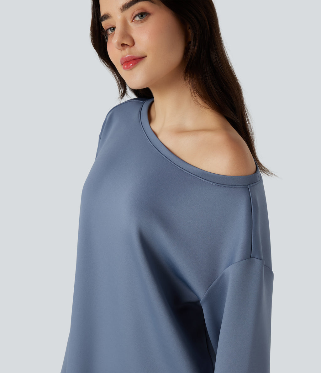 Boat Neck Long Sleeve Relaxed Casual Sweatshirt — Infinity — view 4