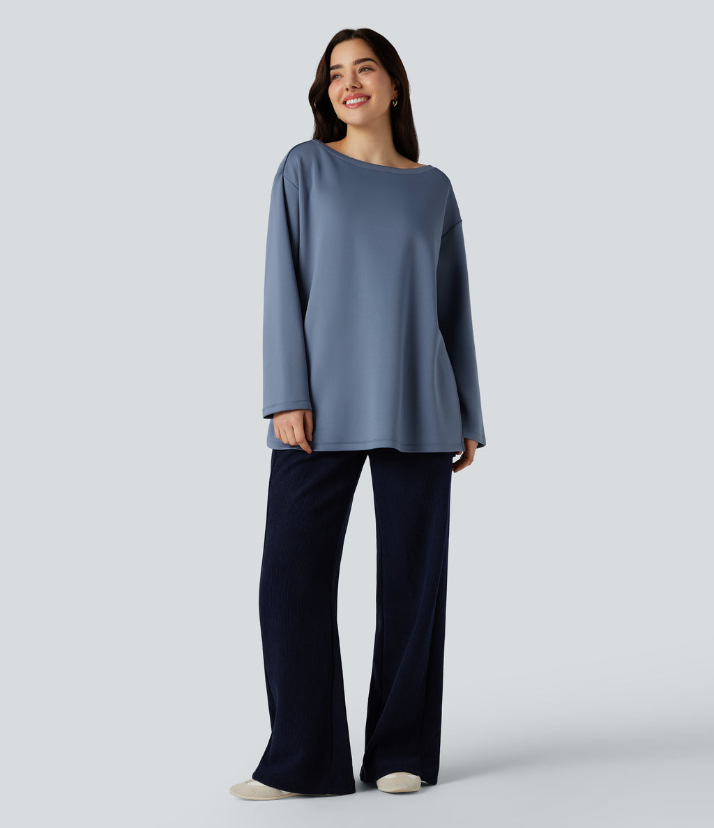 Boat Neck Long Sleeve Relaxed Casual Sweatshirt — Infinity — view 6