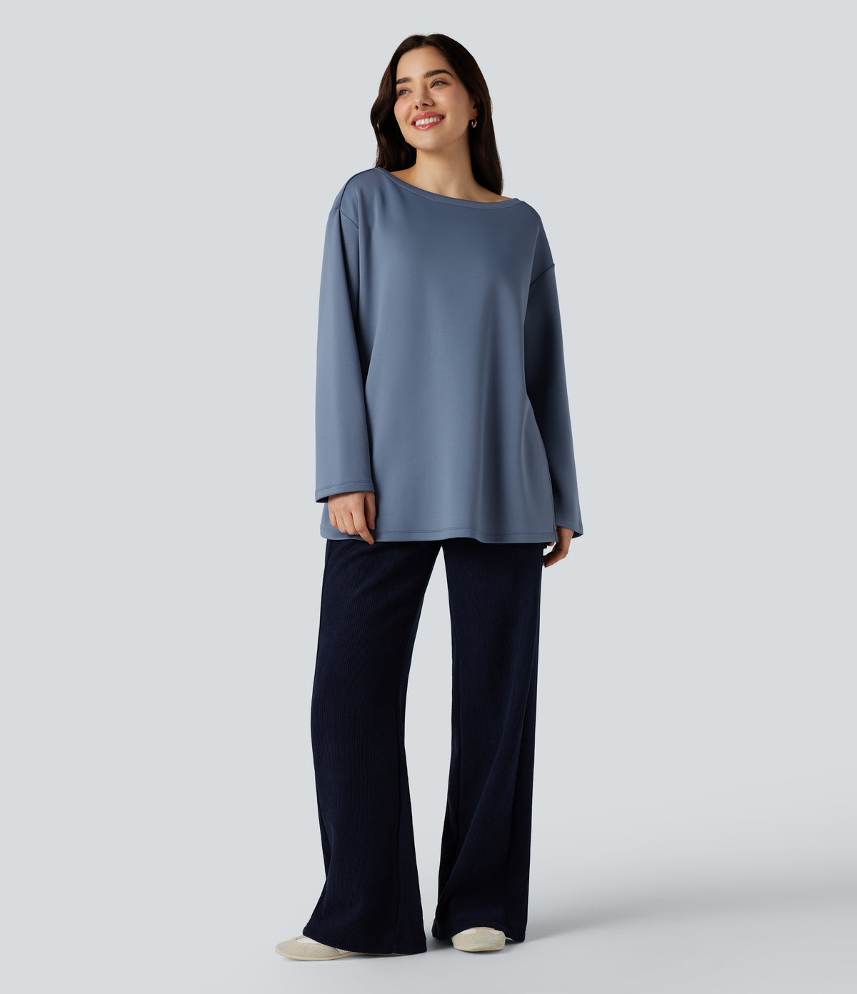 Boat Neck Long Sleeve Relaxed Casual Sweatshirt — Infinity — view 6