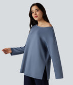 Boat Neck Long Sleeve Relaxed Casual Sweatshirt — Infinity — view 3