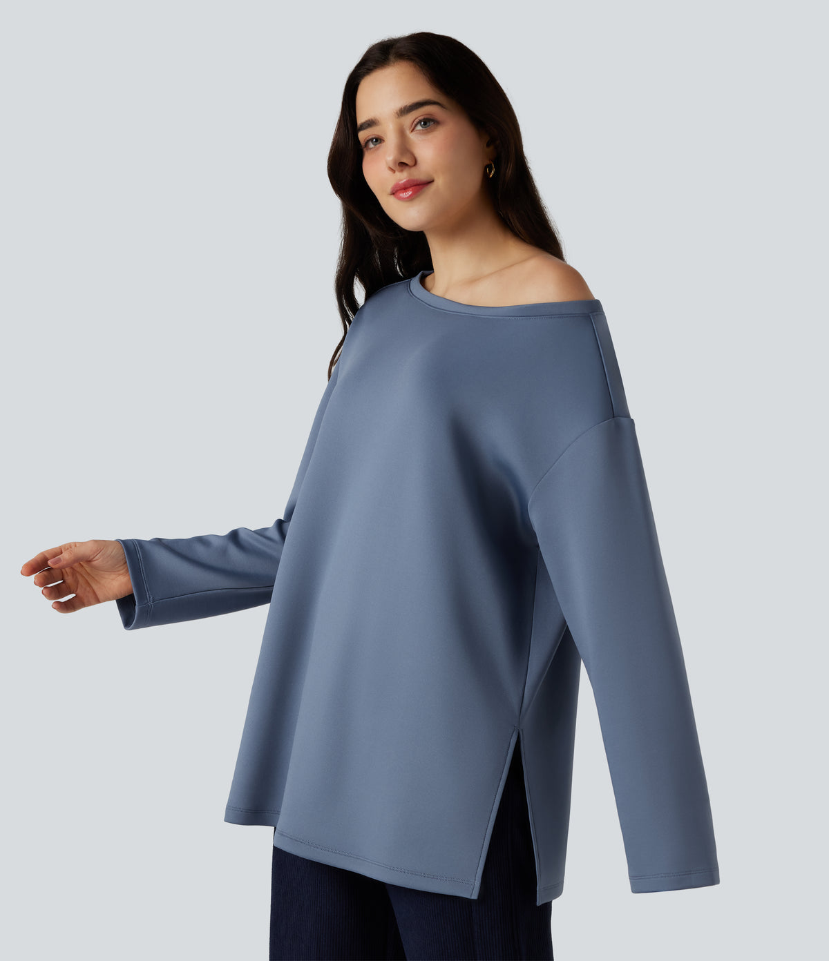 Boat Neck Long Sleeve Relaxed Casual Sweatshirt — Infinity — view 3