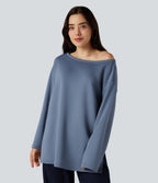 Boat Neck Long Sleeve Relaxed Casual Sweatshirt — Infinity — view 1