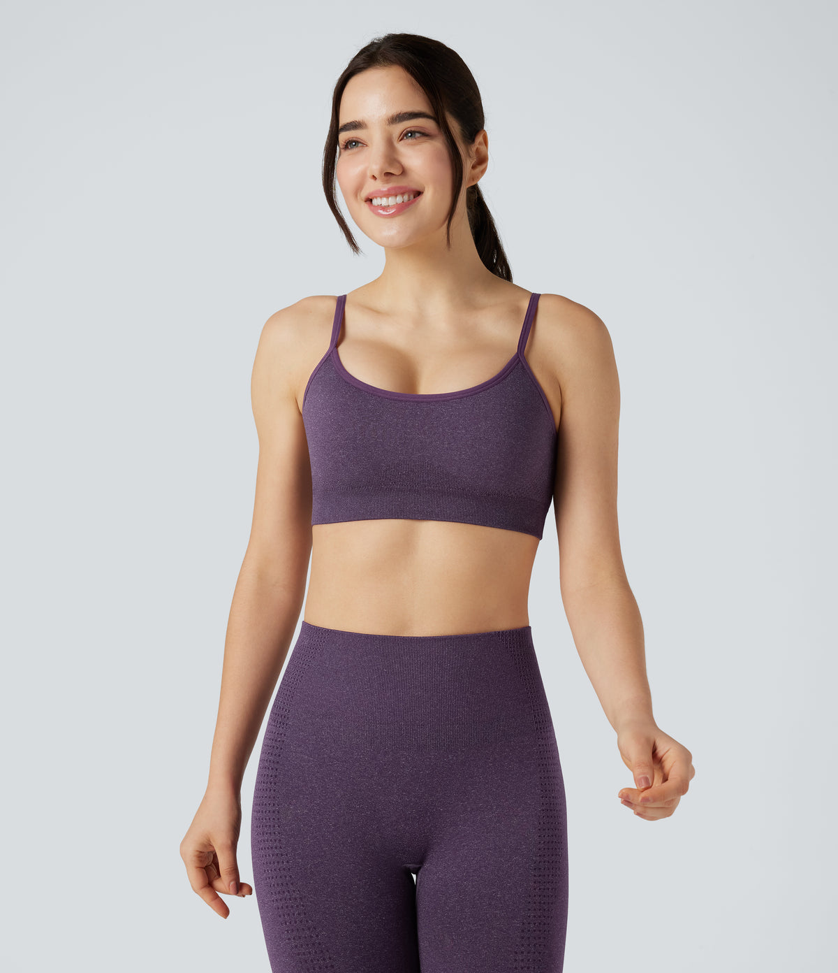 OneForm Seamless Flow Light Support U-Neck Yoga Sports Bra — Grape Jam — view 2