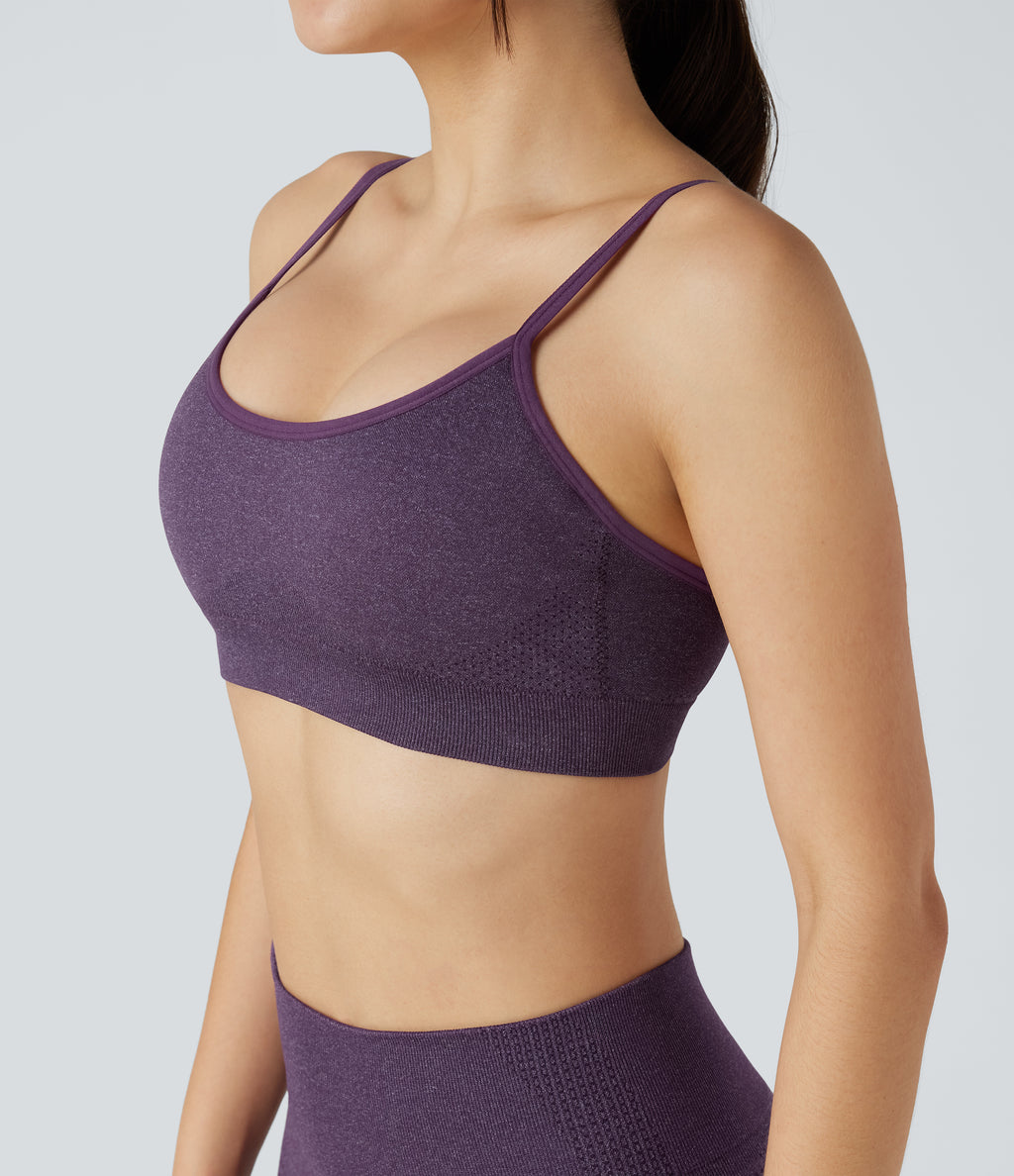 OneForm Seamless Flow Light Support U-Neck Yoga Sports Bra — Grape Jam — view 5