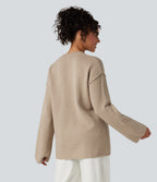 Henley Neck Long Sleeve Waffle Casual Jumper — Cement — view 2