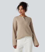 Henley Neck Long Sleeve Waffle Casual Jumper — Cement — view 1
