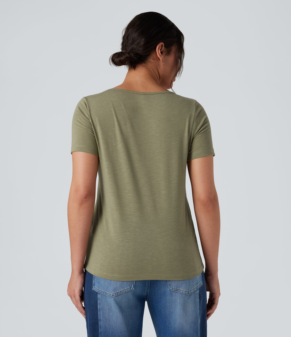 V-Neck Short Sleeve Casual Top — Fresh Grass Green — view 2