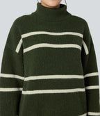 High Neck Long Sleeve Color Block Casual Jumper — Into the Woods - Forest Green — view 5