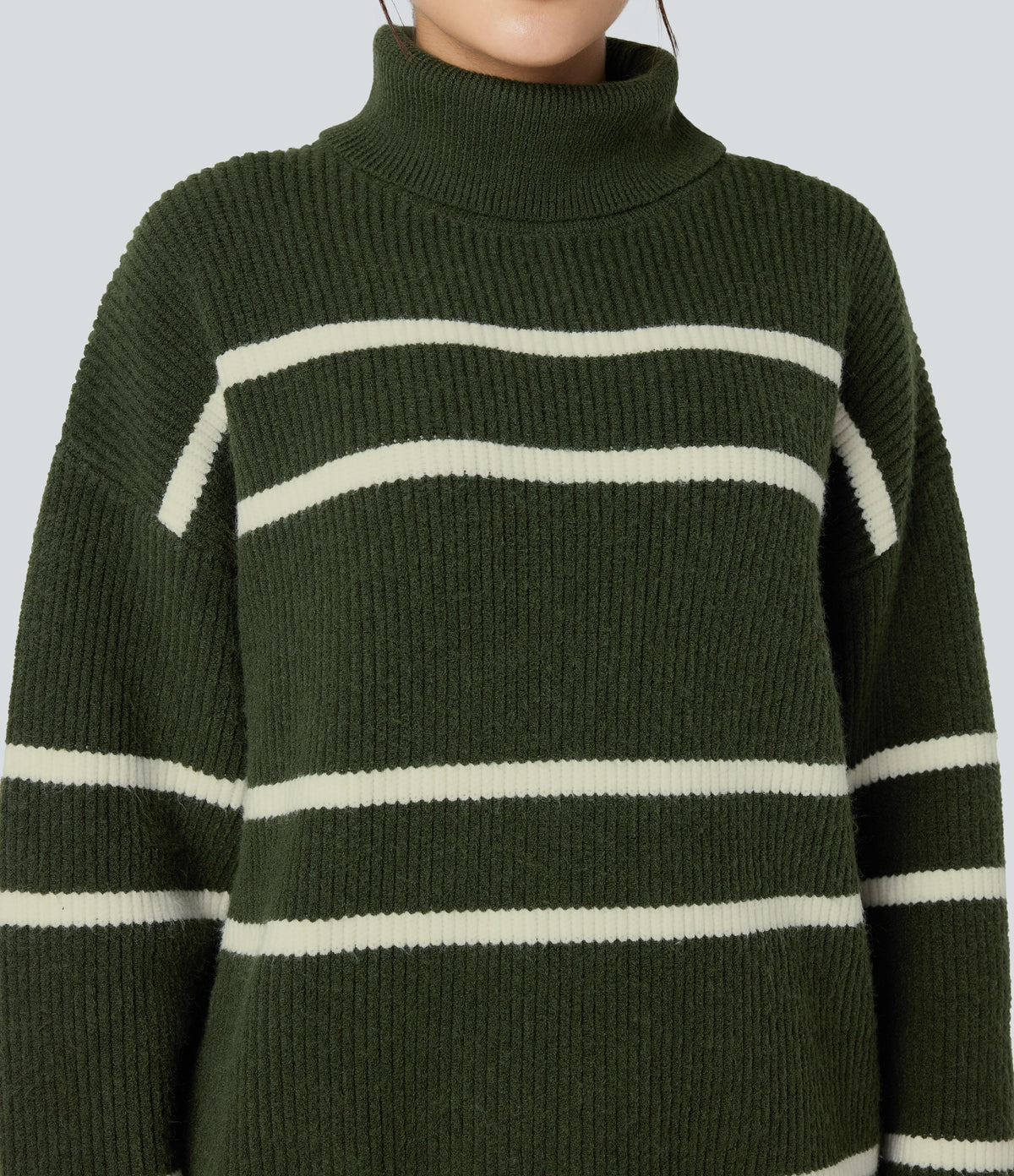 High Neck Long Sleeve Color Block Casual Jumper — Into the Woods - Forest Green — view 5