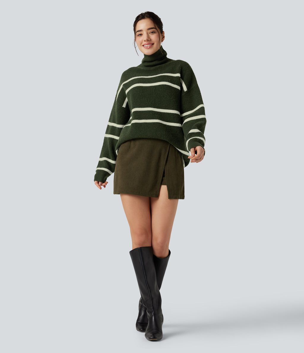 High Neck Long Sleeve Color Block Casual Jumper — Into the Woods - Forest Green — view 1