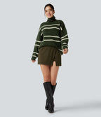 High Neck Long Sleeve Color Block Casual Jumper — Into the Woods - Forest Green — view 1