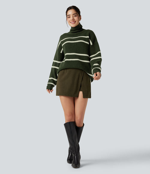 High Neck Long Sleeve Color Block Casual Jumper — Into the Woods - Forest Green — view 1