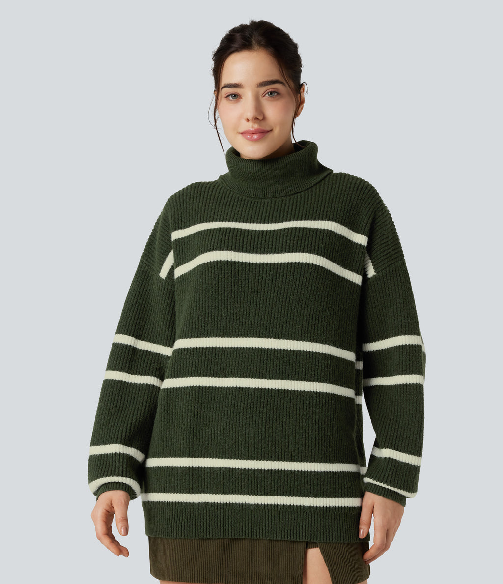 High Neck Long Sleeve Color Block Casual Jumper — Into the Woods - Forest Green — view 6