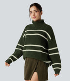 High Neck Long Sleeve Color Block Casual Jumper — Into the Woods - Forest Green — view 3