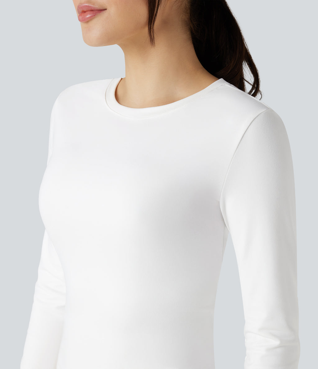 Round Neck Long Sleeve Slim Cropped Casual Baby Tee — White — view 4