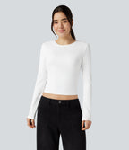 Round Neck Long Sleeve Slim Cropped Casual Baby Tee — White — view 3