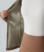 Long Sleeve Thumb Hole Fleece Workout Jacket with Pockets — Khaki Brown — view 5