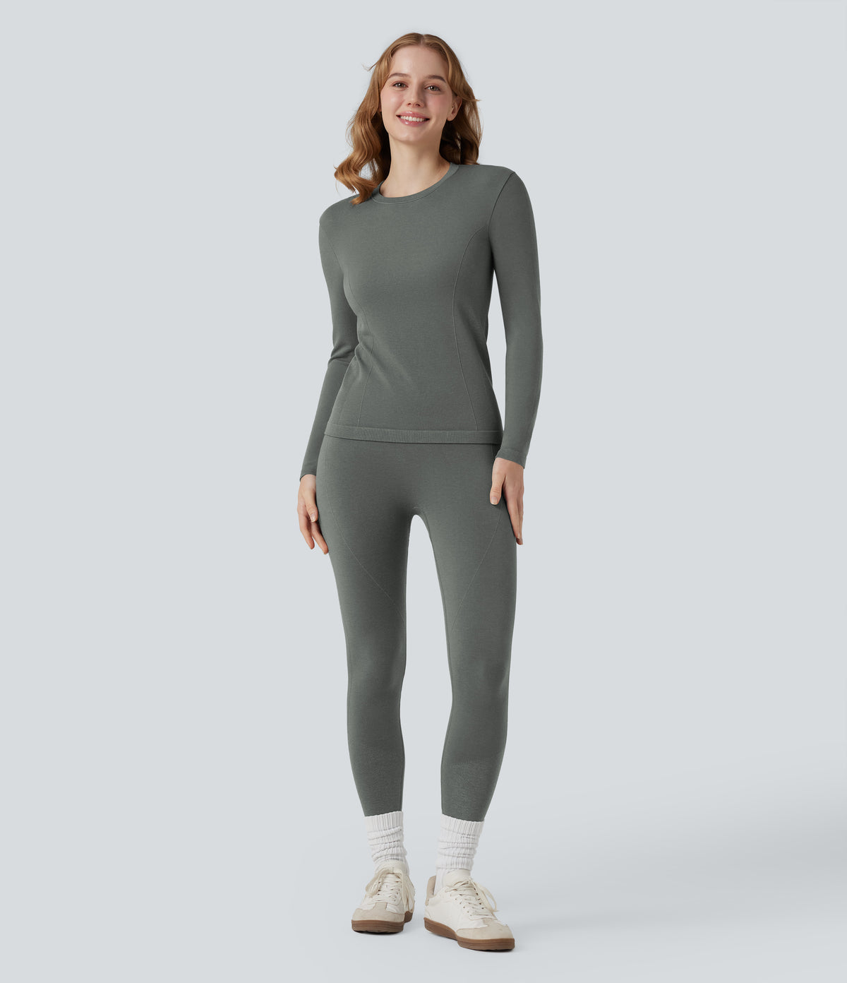 HeatCore OneForm Seamless Flow Round Neck Long Sleeve Thermal Casual Top — Hidden Blue Gray — view 6