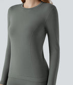 HeatCore OneForm Seamless Flow Round Neck Long Sleeve Thermal Casual Top — Hidden Blue Gray — view 4