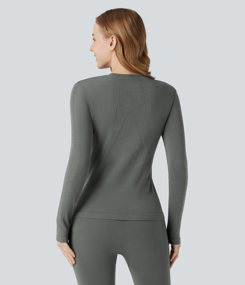 HeatCore OneForm Seamless Flow Round Neck Long Sleeve Thermal Casual Top — Hidden Blue Gray — view 2