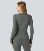 HeatCore OneForm Seamless Flow Round Neck Long Sleeve Thermal Casual Top — Hidden Blue Gray — view 2