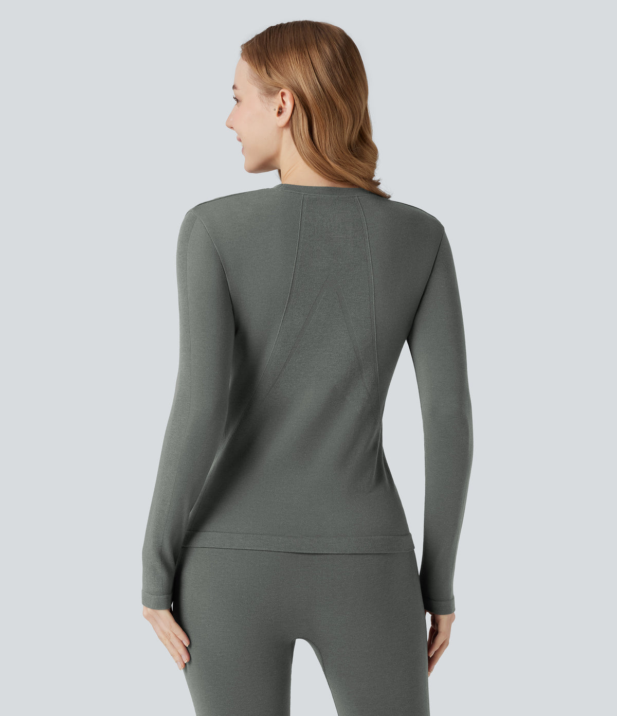 HeatCore OneForm Seamless Flow Round Neck Long Sleeve Thermal Casual Top — Hidden Blue Gray — view 2