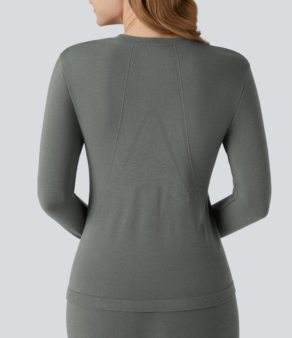 HeatCore OneForm Seamless Flow Round Neck Long Sleeve Thermal Casual Top — Hidden Blue Gray — view 5
