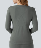 HeatCore OneForm Seamless Flow Round Neck Long Sleeve Thermal Casual Top — Hidden Blue Gray — view 5