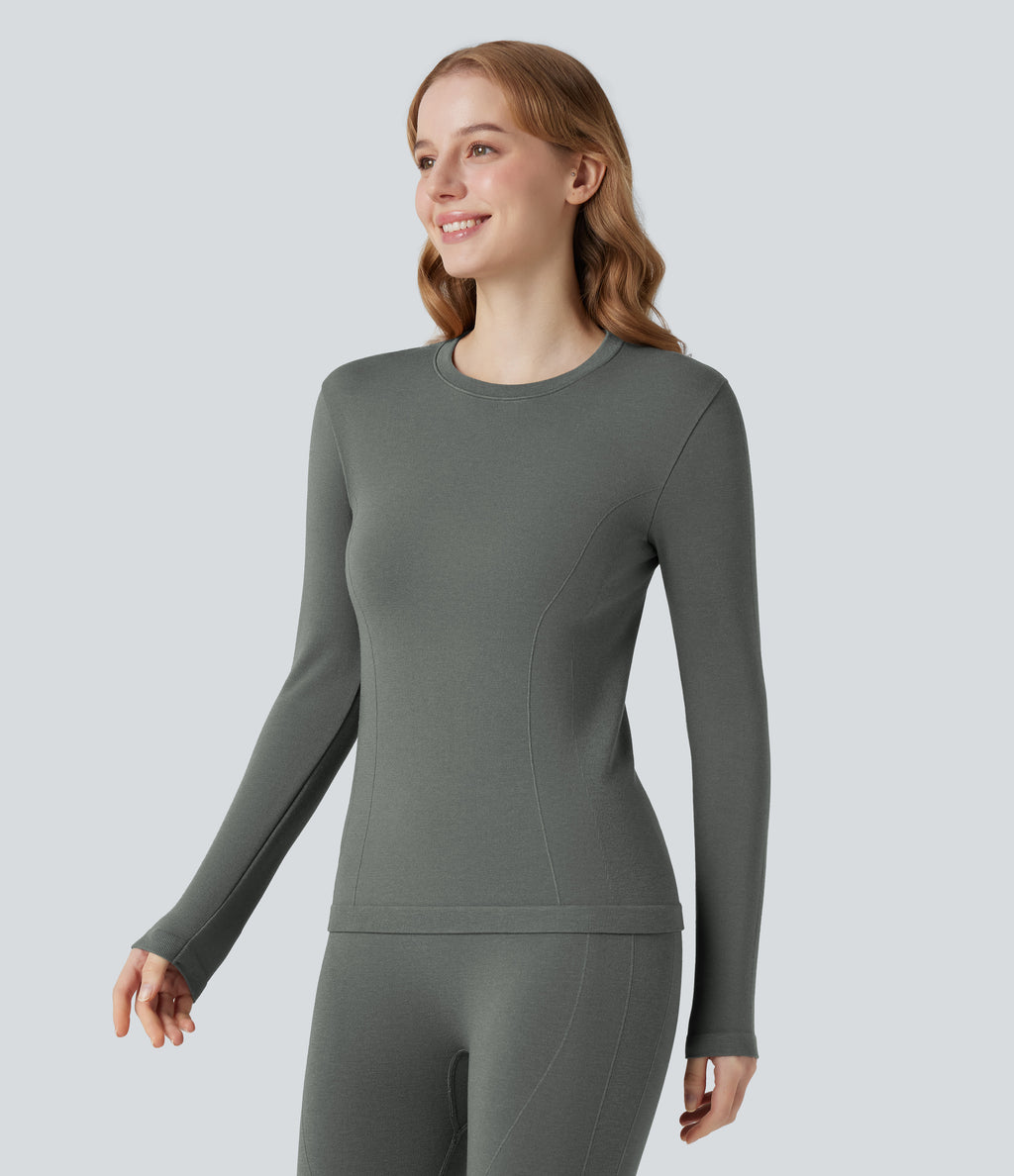 HeatCore OneForm Seamless Flow Round Neck Long Sleeve Thermal Casual Top — Hidden Blue Gray — view 3