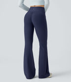 High Waisted Scrunch Fleece Yoga Flared Warming Trousers with Pockets — Peacoat — view 2