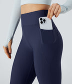 High Waisted Scrunch Fleece Yoga Flared Warming Trousers with Pockets — Peacoat — view 4
