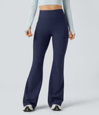 High Waisted Scrunch Fleece Yoga Flared Warming Trousers with Pockets — Peacoat — view 3