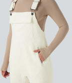 Casual Sherpa Jogger Dungarees with Pockets — Cheese White — view 4