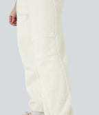 Casual Sherpa Jogger Dungarees with Pockets — Cheese White — view 6
