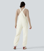 Casual Sherpa Jogger Dungarees with Pockets — Cheese White — view 2