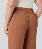 High Waisted Capri Linen-Feel Resort Plus Size Trousers with Pockets — Sierra — view 5