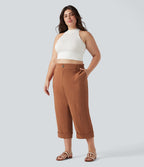 High Waisted Capri Linen-Feel Resort Plus Size Trousers with Pockets — Sierra — view 7